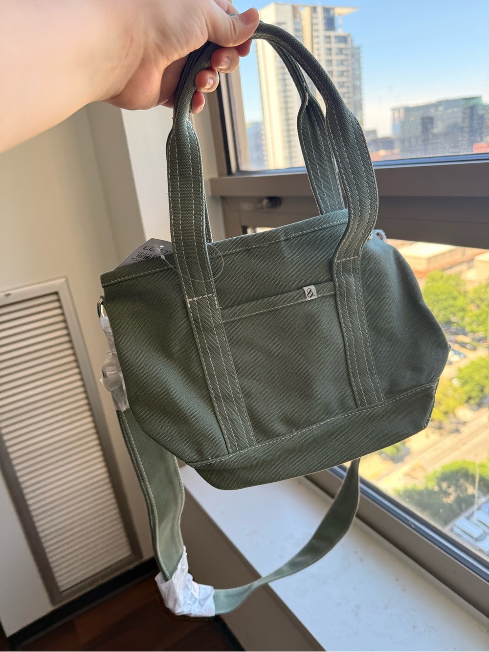 NWT LOFT Olive Green Canvas Crossbody Tote